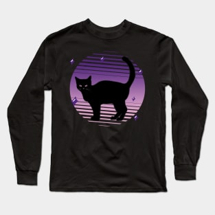 black vaporwave cat Long Sleeve T-Shirt